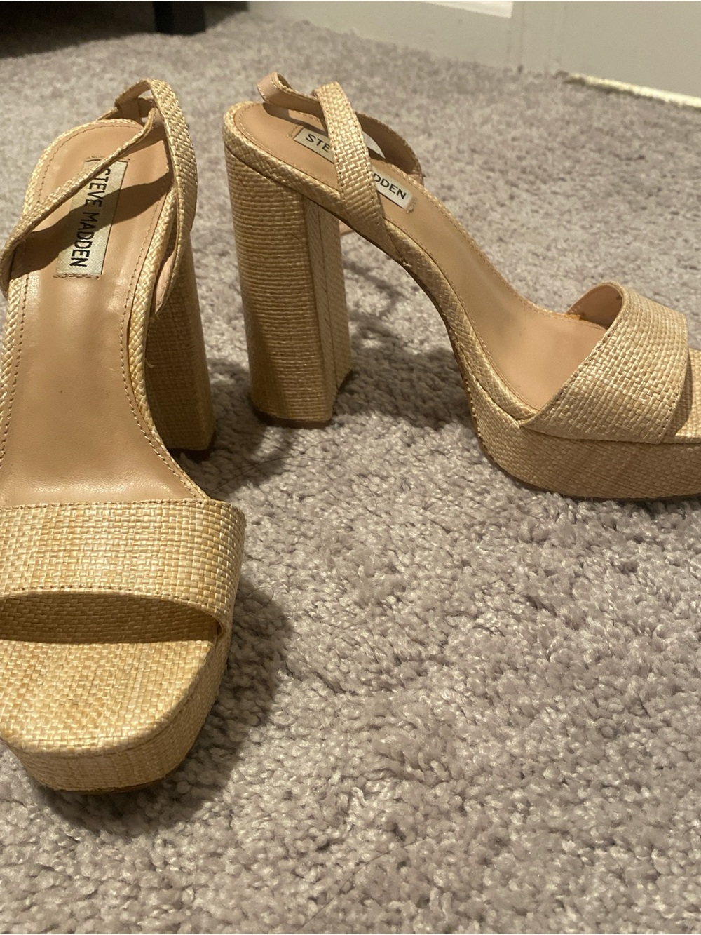 Steve Madden Natural Woven Platform Block Heel Sandals